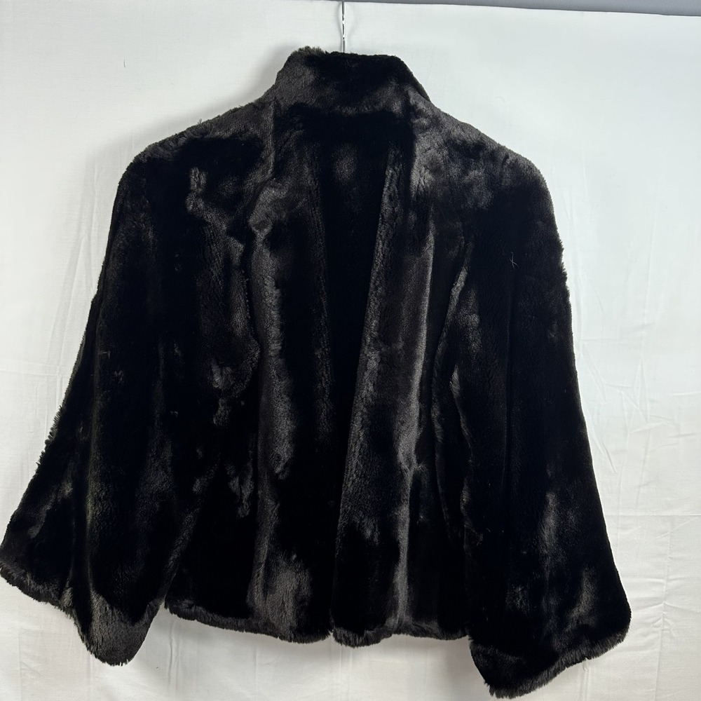 Ralph Lauren Black Faux Fur Womens Large Coat Luxury Boho Chic City Streetwear - Picture 2 of 3